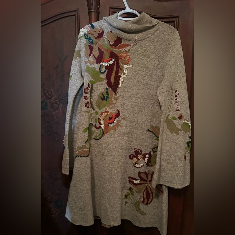 Anthropologie Knit and Knotted Embroidered Petals Swing Sweater Dress - Picture 7 of 9